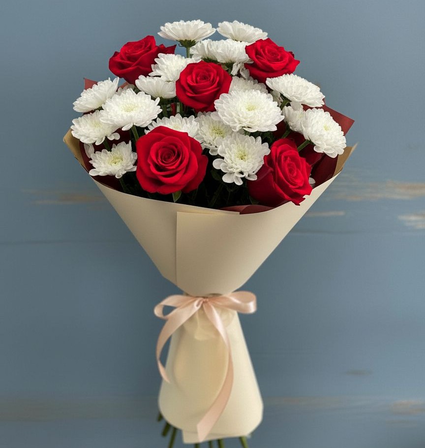 Букет цветов из: Розы и Хризантемы в Ковалево