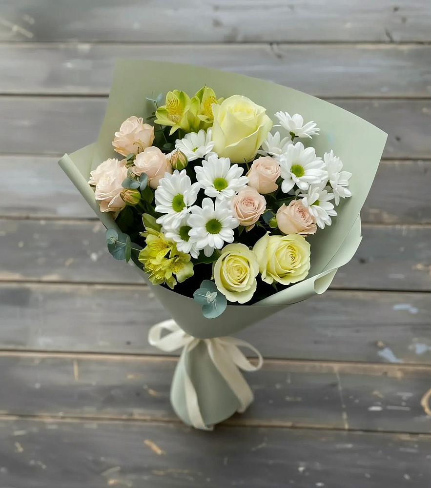Букет цветов из: Альстромерии, Розы и Хризантемы в Ковалево