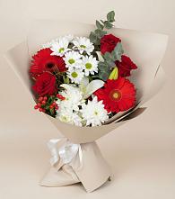 Букет цветов из:  Розы, Хризантемы, Герберы и Лилии в Ковалево