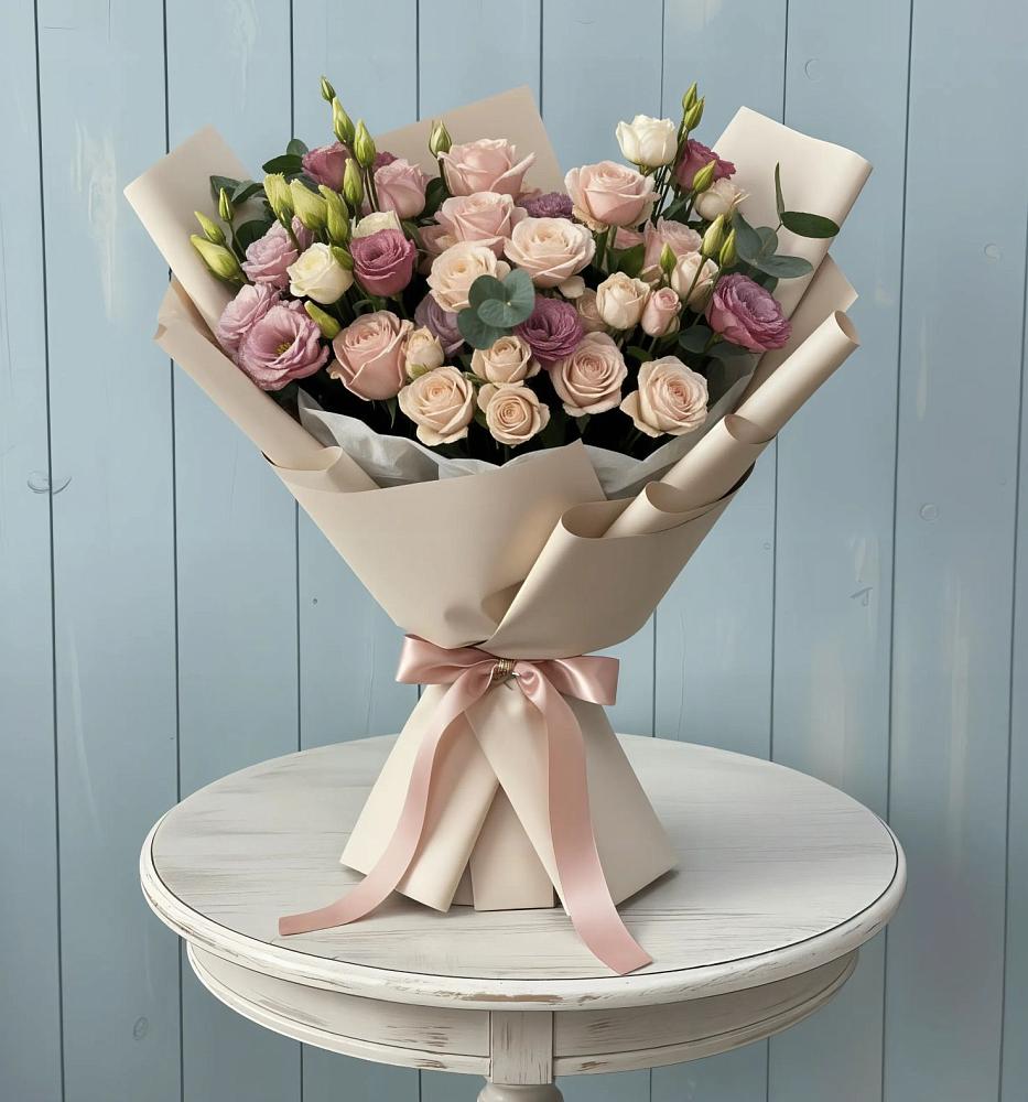 Букет цветов из: Розы и Лизиантусы в Ковалево