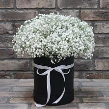 Цветочная композиция из Гипсофила в шляпной коробке в Ковалево